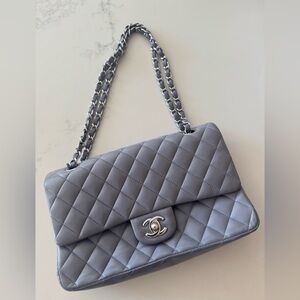 CHANEL Quilted Double Flap Shoulder Bag in Light Purple